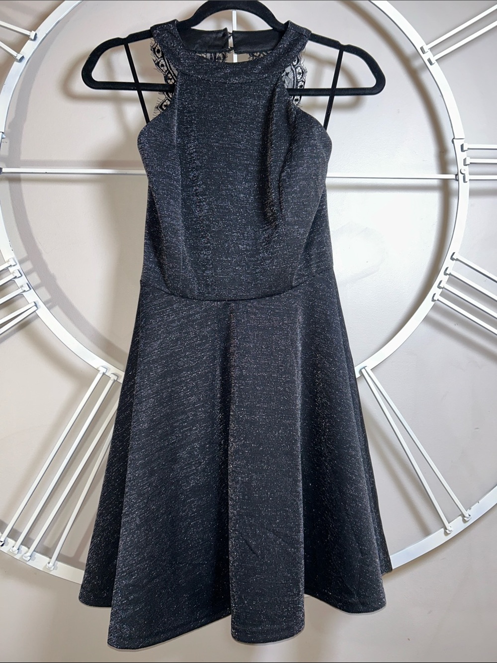NWT Trac Black Sparkle Halter Fit & Flare Mini Dress from Dry Goods